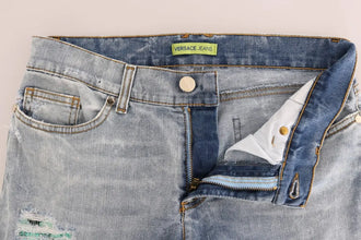 Blue Wash Torn Stretch Slim Fit Jeans Versace Jeans