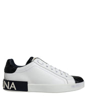 Dolce & Gabbana Black Leather Logo Portofino Sneaker Shoes