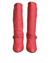 Dolce & Gabbana Pink Crystal Lurex Fantasy High Boots Shoes