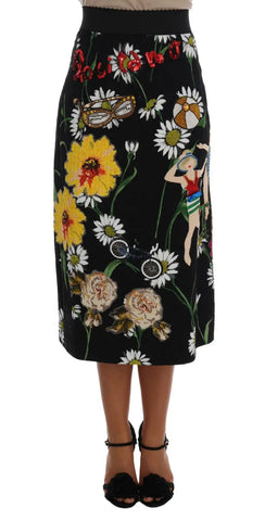 Black Embellished Daisy Brocade Skirt Dolce & Gabbana