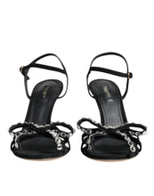 Dolce & Gabbana Black Leather Crystal Bow Heels Sandals Shoes