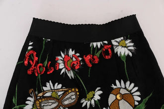 Black Embellished Daisy Brocade Skirt Dolce & Gabbana