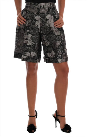 Gray Floral Brocade High Waist Shorts Dolce & Gabbana