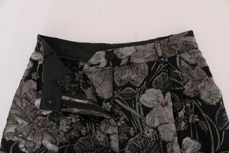 Gray Floral Brocade High Waist Shorts Dolce & Gabbana