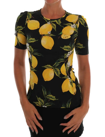 Multicolor Lemon Silk Stretch T-Shirt Dolce & Gabbana
