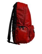 Dolce & Gabbana Red Patent Leather Logo Plaque Backpack Bag