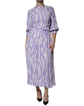 MSGM White Purple Patterned Viscose Short Sleeves Maxi Dress