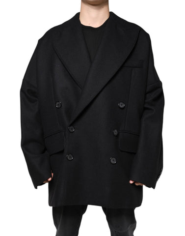 Dolce & Gabbana Black Wool Double Breasted Men Coat Jacket
