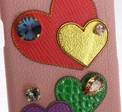 Pink Leather Heart Crystal Phone Case Dolce & Gabbana
