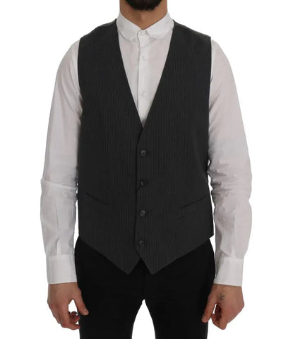 Gray STAFF Cotton Striped Vest Dolce & Gabbana