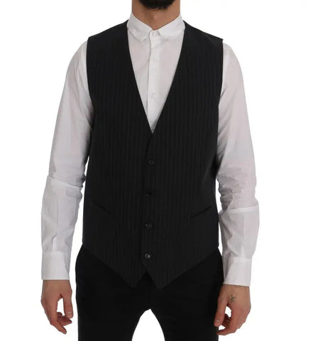 Gray STAFF Cotton Striped Vest Dolce & Gabbana