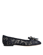 Dolce & Gabbana Blue Taormina Lace Crystals Flats Shoes