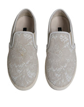 Dolce & Gabbana White Floral Lace Slip On Loafers Shoes
