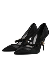 Dolce & Gabbana Black Mesh Mary Jane Crystal Heel Pump Shoes