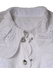 Dolce & Gabbana White Cotton Lace Trim Collared Blouse Top
