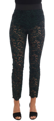 Green Floral Lace Leggings Pants Dolce & Gabbana