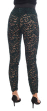 Green Floral Lace Leggings Pants Dolce & Gabbana