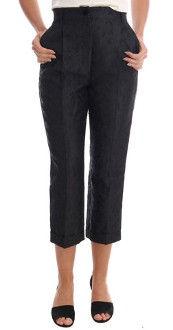 Black Floral Brocade Capri Pants Dolce & Gabbana