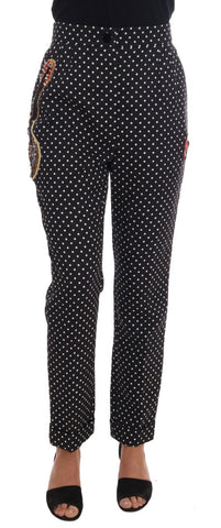 Black Polka Dot Sicily Crystal Pants Dolce & Gabbana