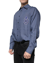 Dolce & Gabbana Blue Logo Long Sleeve Button Down Casual Shirt