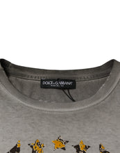 Dolce & Gabbana Gray Printed Cotton Crewneck Pullover Sweater