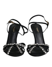 Dolce & Gabbana Black Leather Crystal Bow KEIRA Sandals Shoes