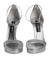 Dolce & Gabbana Silver Leather Platform Keira Sandals Shoes