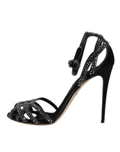 Dolce & Gabbana Black Strass Ankle Strap Heels Sandals Shoes