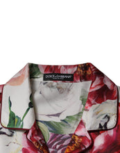 Dolce & Gabbana White Peony Silk Long Sleeves Collared Blouse Top