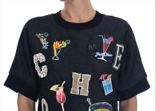 Black Brocade Cocktail Crystal Sweater Dolce & Gabbana