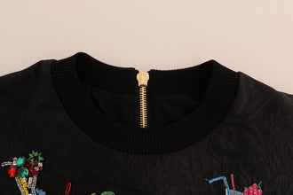 Black Brocade Cocktail Crystal Sweater Dolce & Gabbana