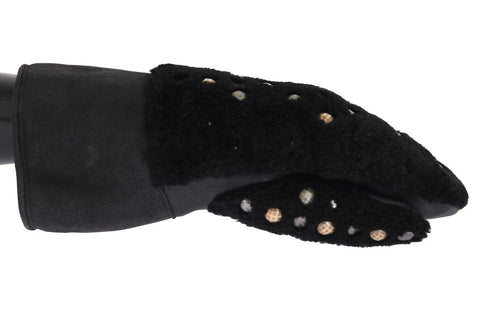 Black Leather Shearling Studded Gloves Dolce & Gabbana