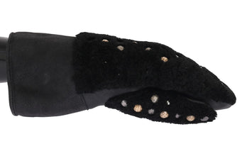 Black Leather Shearling Studded Gloves Dolce & Gabbana