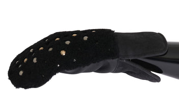 Black Leather Shearling Studded Gloves Dolce & Gabbana