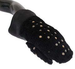 Black Leather Shearling Studded Gloves Dolce & Gabbana