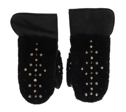 Black Leather Shearling Studded Gloves Dolce & Gabbana