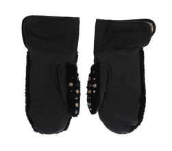 Black Leather Shearling Studded Gloves Dolce & Gabbana