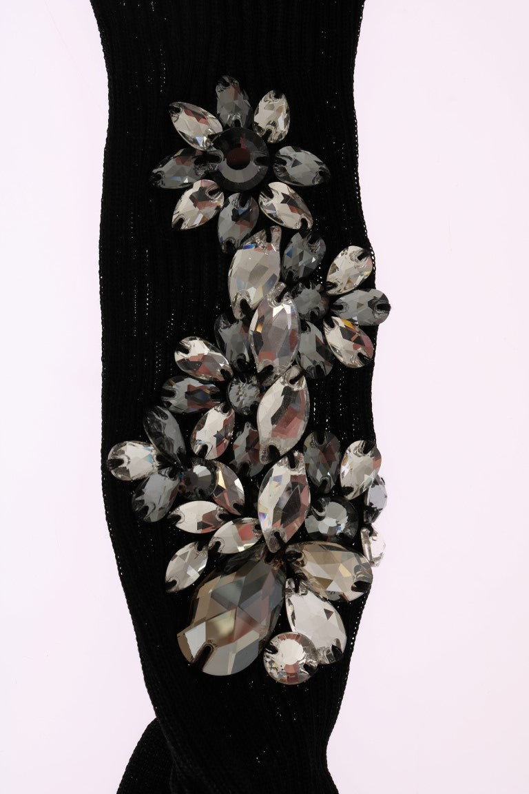 Black Knitted Floral Clear Crystal Socks Dolce & Gabbana