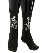Black Stretch Floral Clear Crystal Socks Dolce & Gabbana