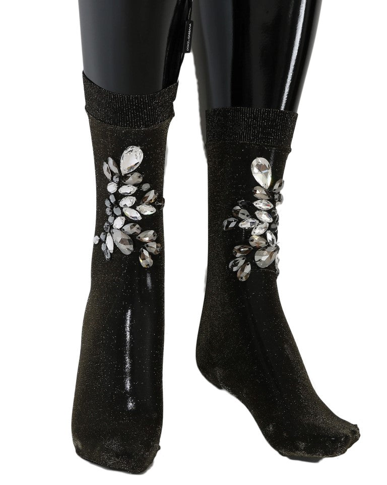 Black Stretch Floral Clear Crystal Socks Dolce & Gabbana