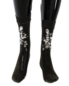 Black Stretch Floral Clear Crystal Socks Dolce & Gabbana