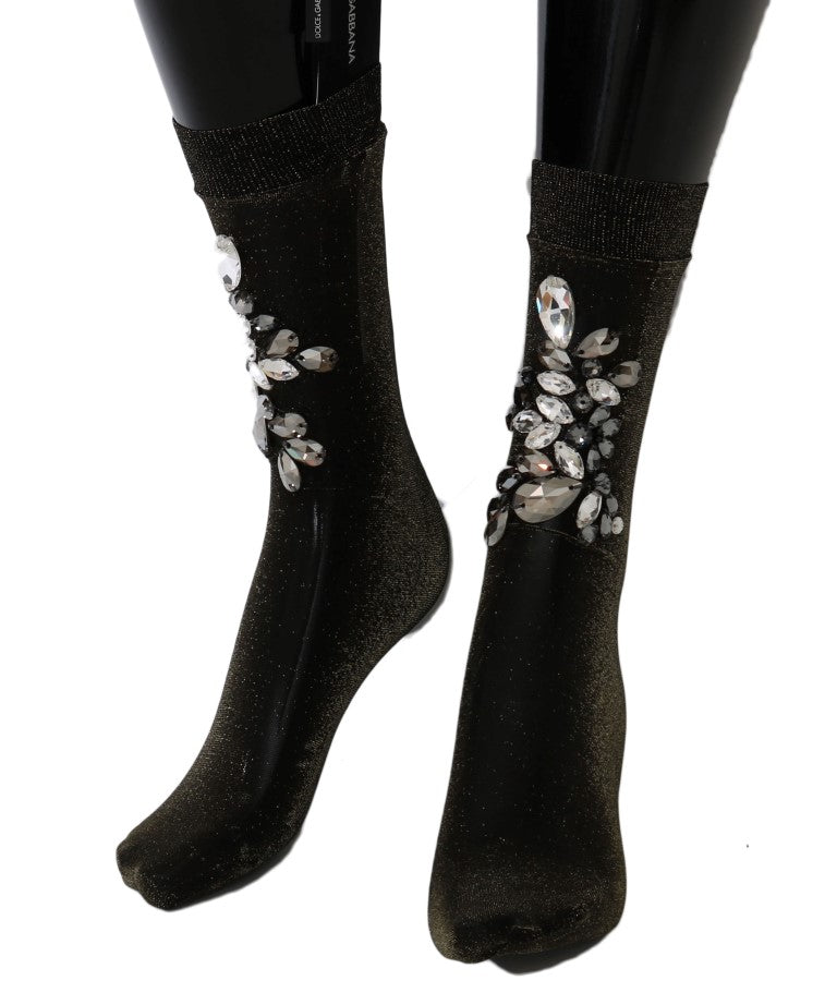Black Stretch Floral Clear Crystal Socks Dolce & Gabbana