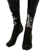 Black Stretch Floral Clear Crystal Socks Dolce & Gabbana