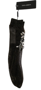 Black Stretch Floral Clear Crystal Socks Dolce & Gabbana