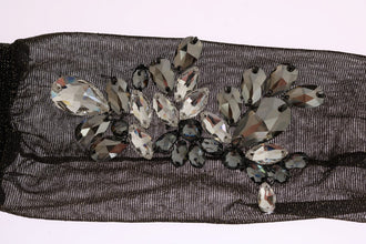 Black Stretch Floral Clear Crystal Socks Dolce & Gabbana