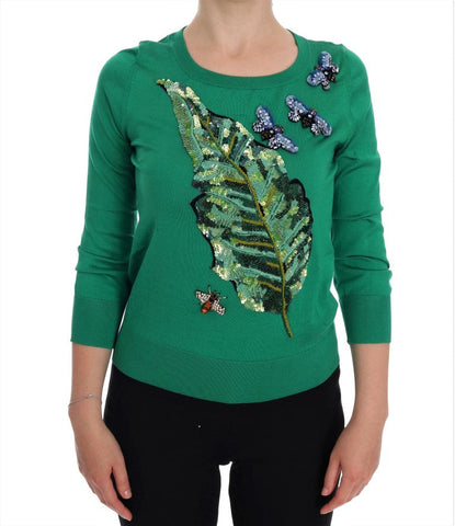 Green Silk Crystal Banana Sweater Dolce & Gabbana