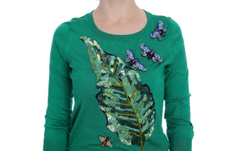 Green Silk Crystal Banana Sweater Dolce & Gabbana