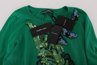 Green Silk Crystal Banana Sweater Dolce & Gabbana