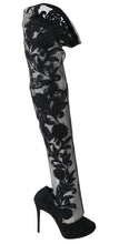 Black Floral Embroidered Socks Boots Dolce & Gabbana