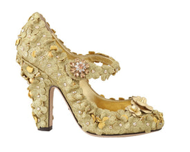 Gold Floral Crystal Mary Janes Pumps Dolce & Gabbana